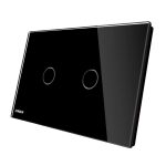 Intrerupator dublu wireless cu variator cu touch Livolo din sticla - standard italian, negru, VL-C902DR-82