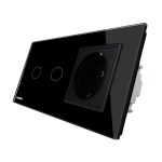 Intrerupator dublu + priza simpla Livolo rama din sticla, negru, VL-C702-12/C7-C1EU-12
