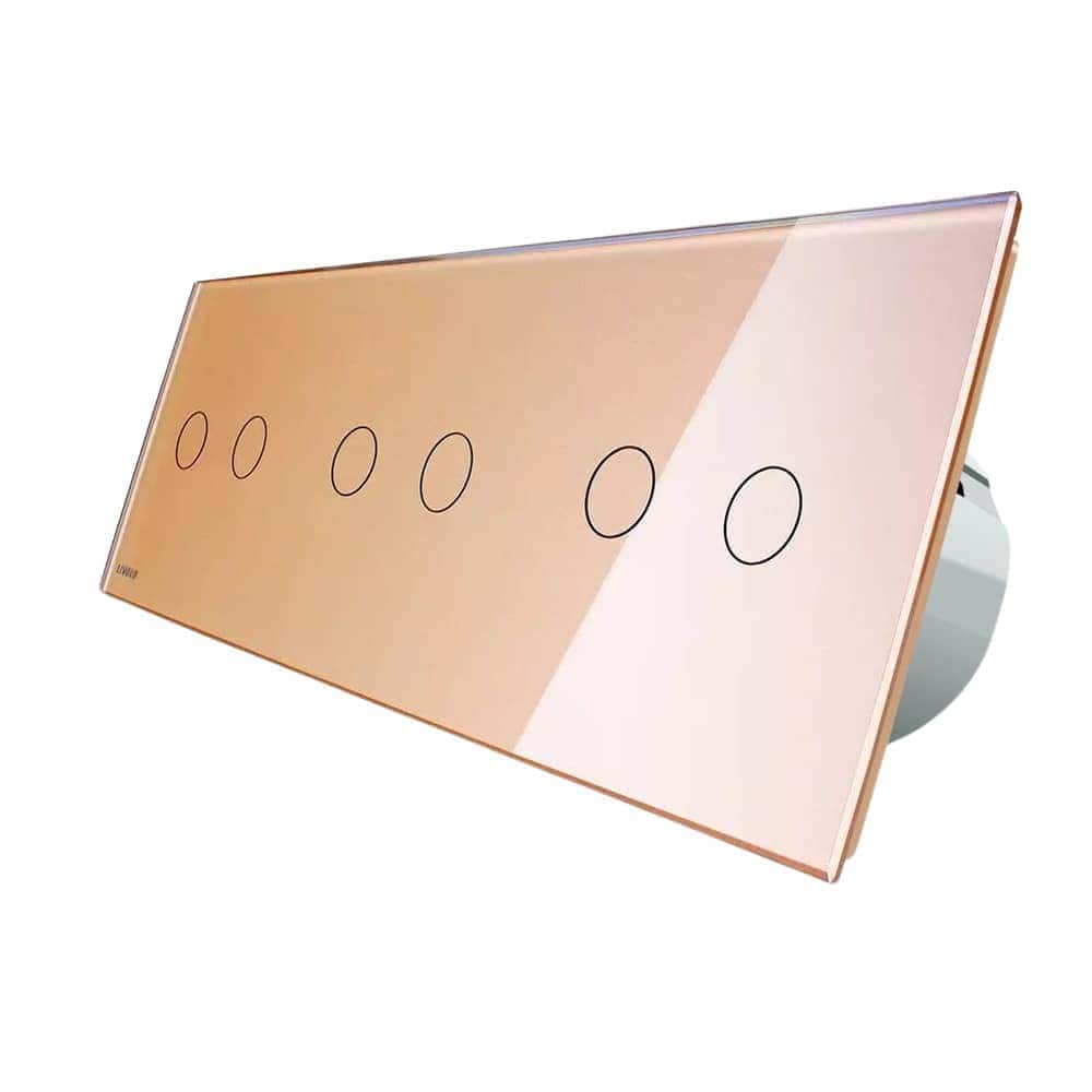 Intrerupator dublu+dublu+dublu cu touch Livolo din sticla, auriu, VL-C702/C702/C702-13