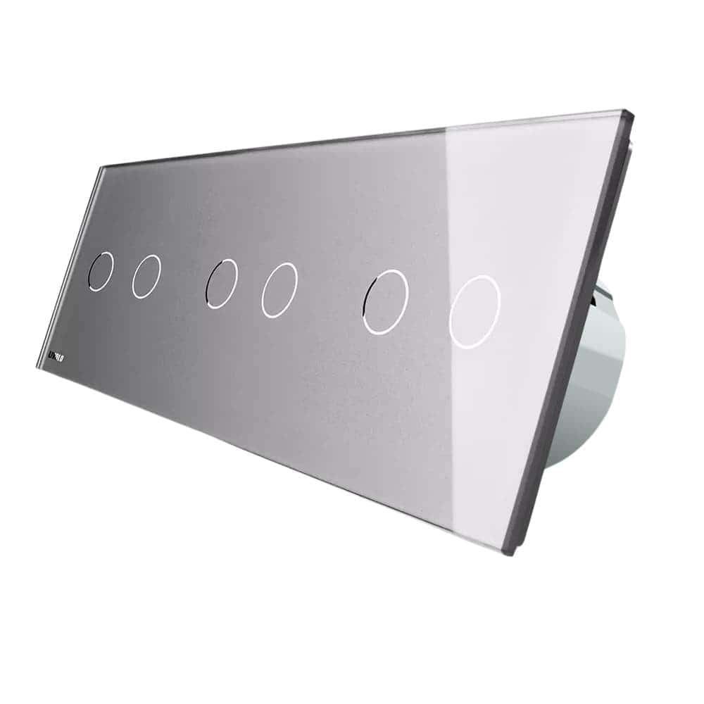 Intrerupator dublu+dublu+dublu cu touch Livolo din sticla, gri, VL-C702/C702/C702-15
