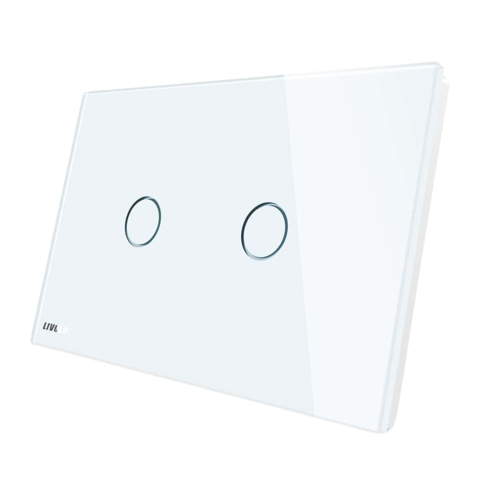 Intrerupator dublu wireless cu variator cu touch Livolo din sticla - standard italian, alb, VL-C902DR-81