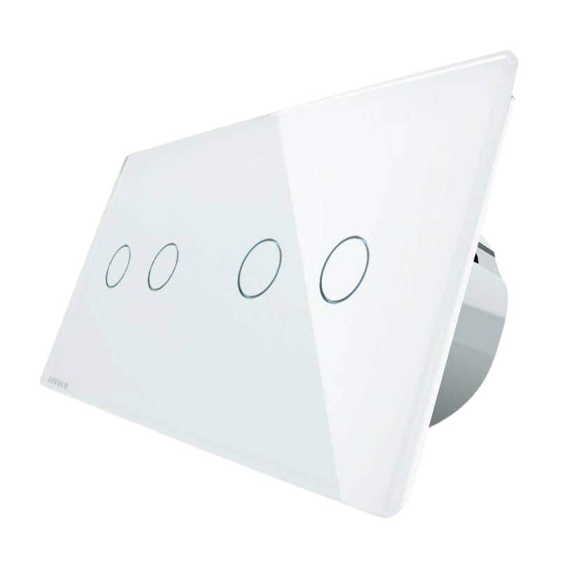 Intrerupator dublu + dublu cu touch Livolo din sticla, alb, VL-C702/C702-11
