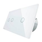 Intrerupator dublu + simplu cu touch Livolo din sticla, alb, VL-C702/C701-11