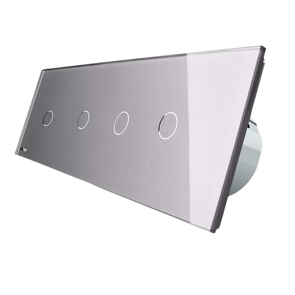 Intrerupator LIVOLO cu touch din sticla cu 4 intrerupatoare simple, gri, BB-C7-4C1-15