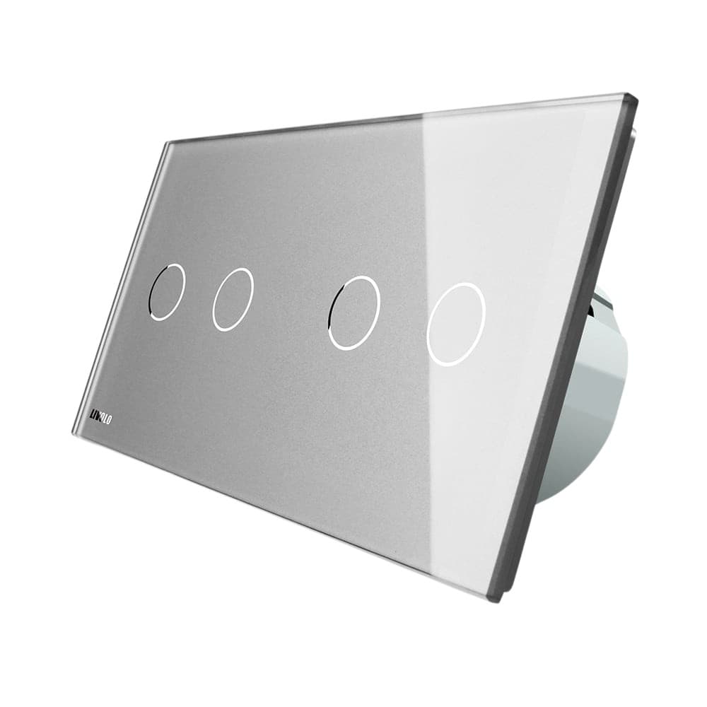 Intrerupator dublu + dublu cu touch Wireless Livolo din sticla, gri, VL-C702R/C702R-15