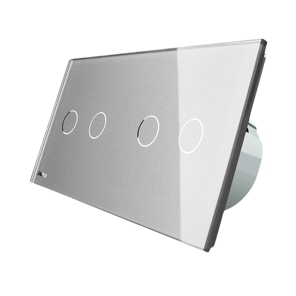 Intrerupator dublu + dublu cu touch Livolo din sticla, gri, VL-C702/C702-15