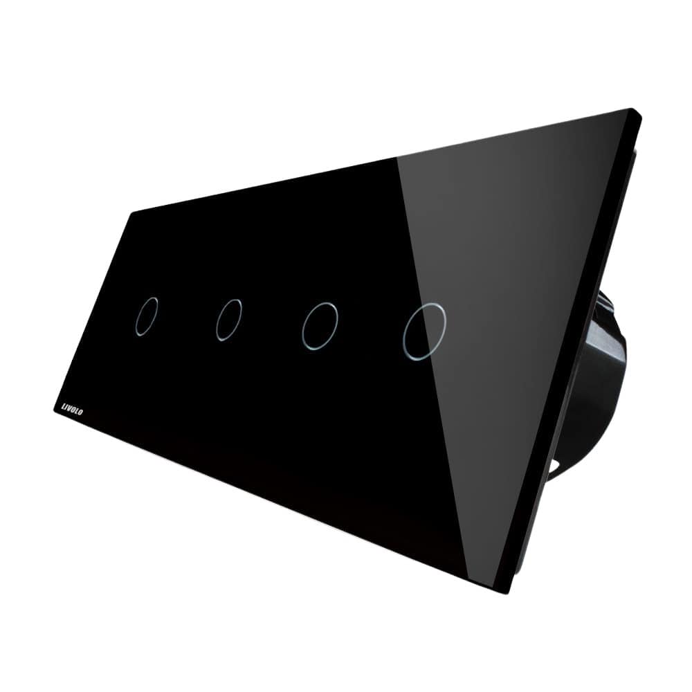 Intrerupator LIVOLO cu touch din sticla cu 4 intrerupatoare simple, negru, BB-C7-4C1-12
