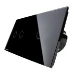 Intrerupator dublu + simplu cu touch Livolo din sticla, negru, VL-C702/C701-12