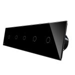 Intrerupator LIVOLO cu touch din sticla cu 5 intrerupatoare simple, negru, BB-C7-5C1-12