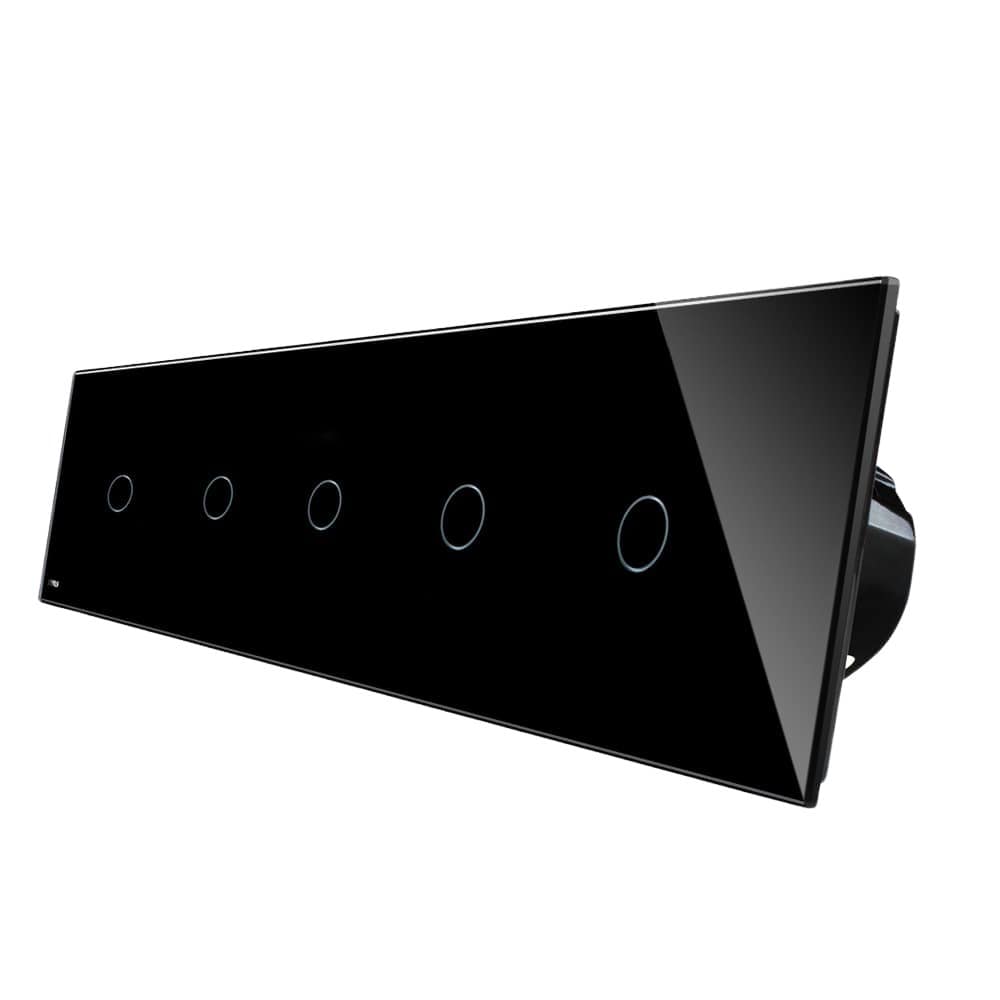 Intrerupator LIVOLO cu touch din sticla cu 5 intrerupatoare simple, negru, BB-C7-5C1-12