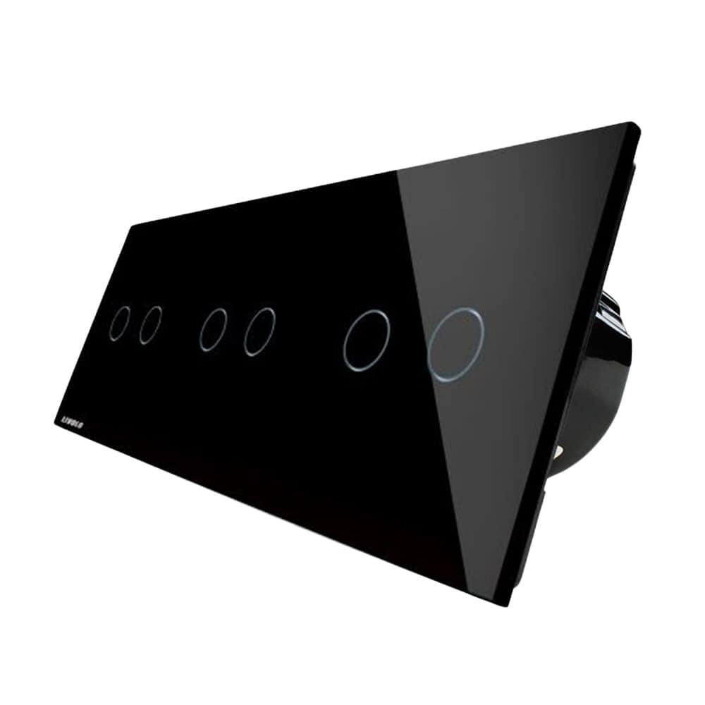 Intrerupator dublu+dublu+dublu cu touch Wireless Livolo din sticla, negru, VL-C702R/C702R/C702R-12
