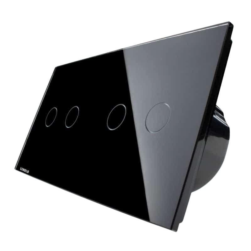 Intrerupator dublu + dublu cu touch Wireless Livolo din sticla, negru, VL-C702R/C702R-12