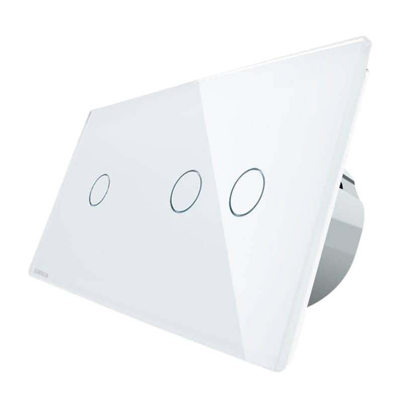 Intrerupator simplu + dublu cu touch Livolo din sticla, alb, VL-C701/C702-11