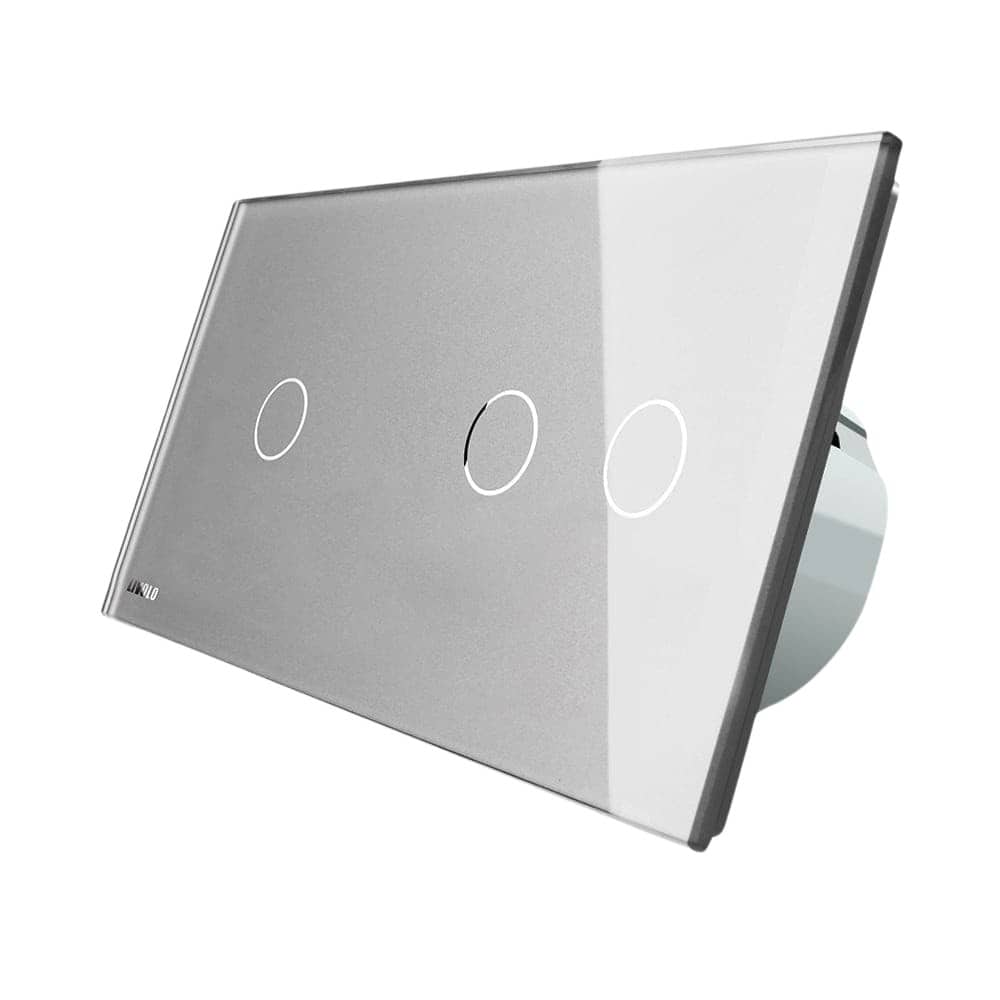 Intrerupator simplu + dublu cu touch Livolo din sticla, gri, VL-C701/C702-15
