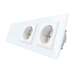 Intrerupator LIVOLO simplu cap scara / cap cruce cu touch si 2 prize din sticla, alb, VL-C701S/C7-C2EU-11