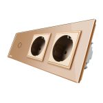 Intrerupator LIVOLO simplu cu touch si 2 prize din sticla, auriu, VL-C701/C7-C2EU-13