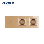Intrerupator LIVOLO simplu cu touch si 2 prize din sticla, auriu, VL-C701/C7-C2EU-13 - imagine 2