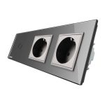 Intrerupator LIVOLO simplu cu touch si 2 prize din sticla, gri, VL-C701/C7-C2EU-15