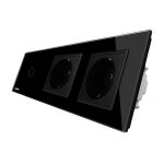 Intrerupator LIVOLO simplu cap scara / cap cruce cu touch si 2 prize din sticla, negru, VL-C701S/C7-C2EU-12