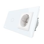 Intrerupator simplu + priza simpla Livolo rama din sticla, alb, VL-C701-11/C7-C1EU-11