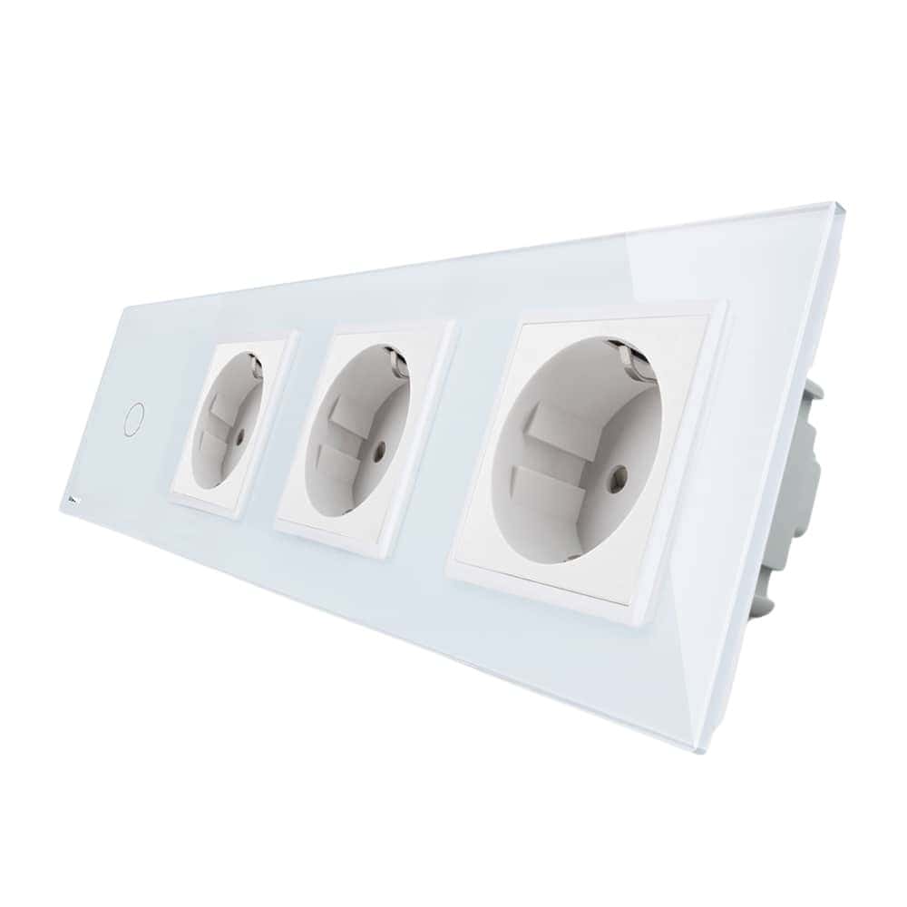 Intrerupator simplu + Priza tripla LIVOLO cu touch din sticla, alb, VL-C701/C7-C3EU-11