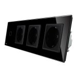 Intrerupator simplu + Priza tripla LIVOLO cu touch din sticla, negru, VL-C701/C7-C3EU-12