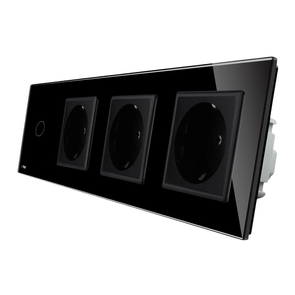 Intrerupator simplu + Priza tripla LIVOLO cu touch din sticla, negru, VL-C701/C7-C3EU-12