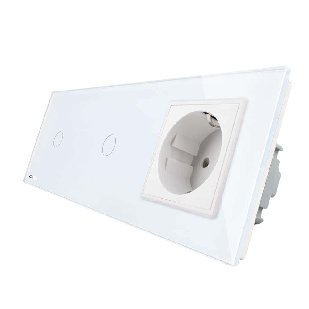 Intrerupator LIVOLO simplu+simplu cu touch si priza din sticla, alb, VL-C701/C701/C7-C1EU-11