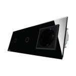 Intrerupator LIVOLO simplu+simplu cu touch si priza din sticla, negru, VL-C701/C701/C7-C1EU-12