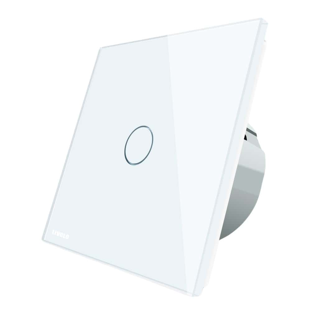 Intrerupator simplu cu timer si touch Livolo din sticla, alb, VL-C701T-11