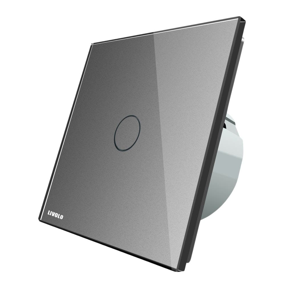 Intrerupator simplu cu timer si touch Livolo din sticla, gri, VL-C701T-15