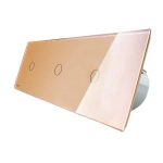Intrerupator triplu cu touch Livolo din sticla, auriu, VL-C701/C701/C701-13