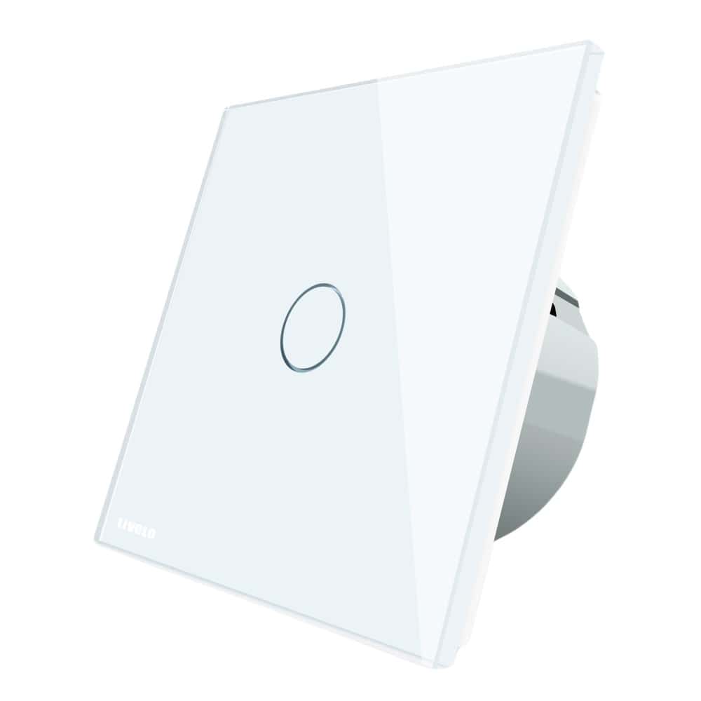 Intrerupator wireless cu variator cu touch Livolo din sticla, alb, VL-C701DR-11