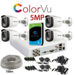 KIT 4 Camere video ColorVU complet, 5MP, 2.8mm, Lumina Alba 20M, DVR, HDD 1TB, Cablu, HIKVISION - KIT4CHC-4C28VB-b1TSG