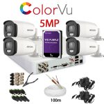 KIT 4 Camere video ColorVU complet, 5MP, 2.8mm, 40M, DVR, HDD 1TB, Cablu, HIKVISION - KIT4CHC-4C28-b1TWD