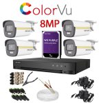 KIT 4 Camere video ColorVU complet, 8MP, 2.8mm, 40M, DVR, HDD 1TB, Cablu, HIKVISION - KIT4CHC8-4C28-b1TWD
