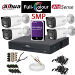 KIT 4 Camere video complet Full-Color, 5MP, 3.6mm, Lumina Alba 40m, Audio, DVR, HDD 1TB, Cablu, DAHUA - KIT4CHAD-FC-4A36-WDT1