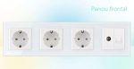 Priza cvadrupla Livolo cu rama din sticla 3 prize simple+TV/internet, alb, VL-C7-C4EU/VC-11 - imagine 3