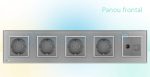 Priza cvintupla + priza TV Internet Livolo cu rama din sticla, gri, VL-C7C5EU/VC-15 - imagine 2