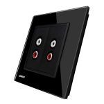 Priza dubla audio Livolo cu rama din sticla, negru, VL-C792AD-12