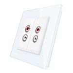 Priza dubla audio Livolo cu rama din sticla, alb, VL-C792AD-11
