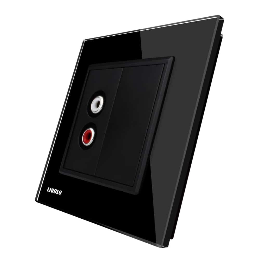 Priza simpla audio Livolo cu rama din sticla, negru, VL-C791AD-12