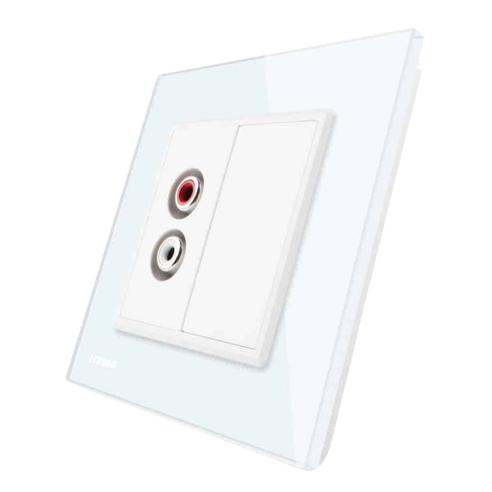 Priza simpla audio Livolo cu rama din sticla, alb, VL-C791AD-11