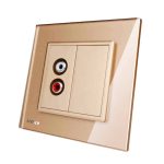 Priza simpla audio Livolo cu rama din sticla, auriu, VL-C791AD-13