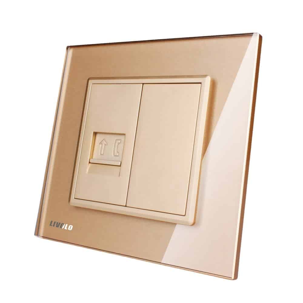 Priza simpla Telefon Livolo cu rama din sticla, auriu, VL-C791T-13
