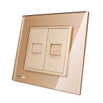 Priza dubla Telefon + Priza internet Livolo cu rama din sticla, auriu, VL-C791TC-13