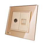Priza dubla TV + Telefon Livolo cu rama din sticla, auriu, VL-C791VT-13