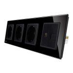 Priza cvadrupla Livolo cu rama din sticla 3 prize simple+TV/internet, negru, VL-C7-C4EU/VC-12