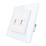 Priza dubla Telefon + Priza internet Livolo cu rama din sticla, alb, VL-C791TC-11