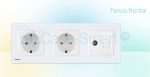 Priza tripla Livolo cu rama din sticla 2 prize simple+TV/internet, alb, VL-C7C3EU/VC-11 - imagine 2